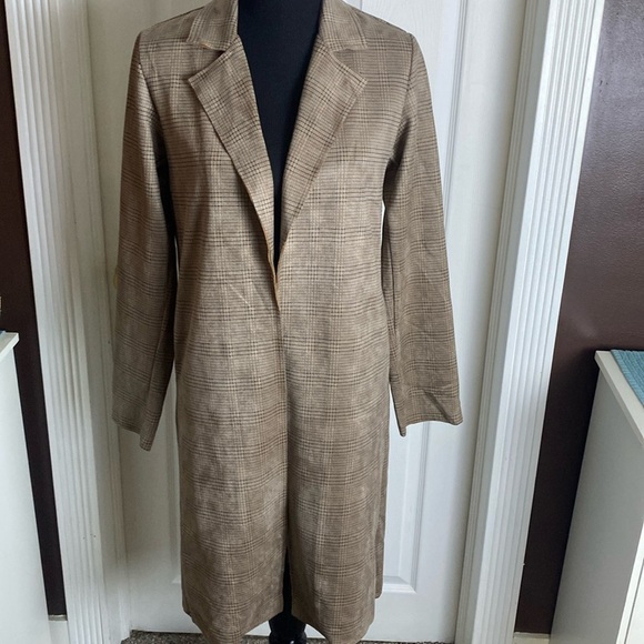 Buckle Black Plaid Trench Jacket Taupe & Black Sz M NWOT - Picture 1 of 8